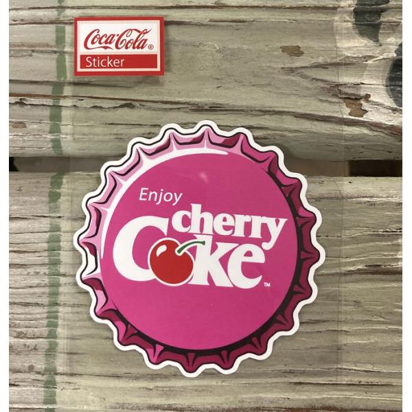 チェリーコーク cherry coke ステッカー シール デカール Sサイズ  車 バイク カスタム  レトロ 屋外使用可 メール便 ボトルキャップピンク