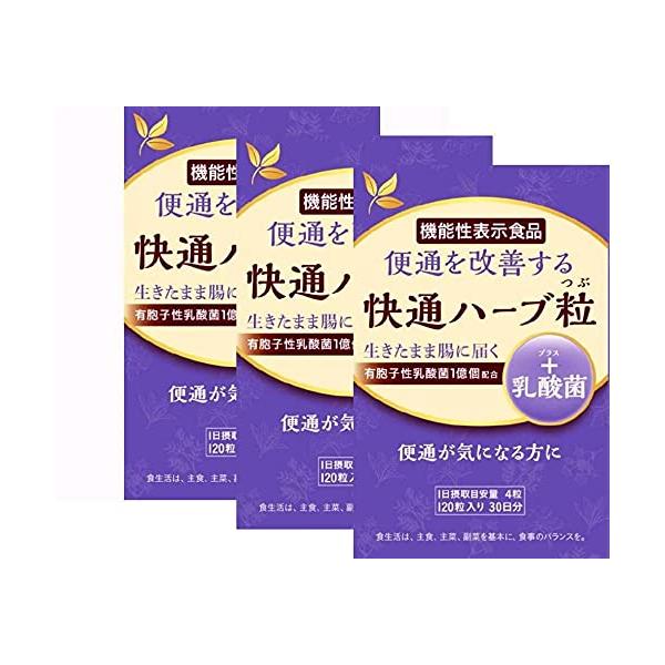 【3個セット】ナチュラルウェーブ 快通ハーブ粒 ＋ 乳酸菌 120粒