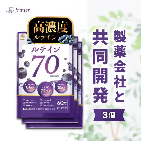 ルテイン 70mg 3個セット 製薬会 社との共同開発 濃い ビルベリー 30mg ゼアキサンチン サプリメ ント 栄養機能食品 B2 B6 B12 ヒ アルロン酸 プラセンタ