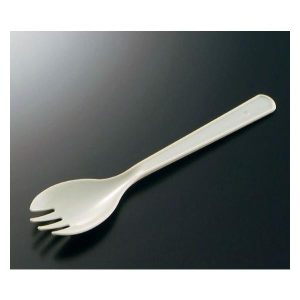 フォーク付スプーン 160mm （単袋入） ◇プラスチック製の使い捨てフォークスプーン。◇カレーライス、丼物等に活用できる、しっかりとした作りです。●素材：PS（ポリスチレン） 　　　　　●サイズ：160mm ●入数：100本フォークスプーン