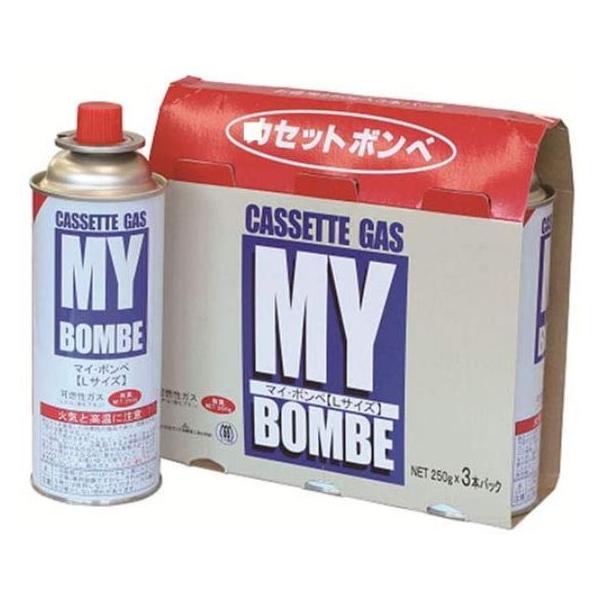 ニチネン マイ・ボンベL ◇ご家庭での卓上コンロやBBQ、キャンプ、災害などの備蓄燃料に！◇業務用として飲食店でも人気です！●内容量：250ｇ●使用ガス：LPG （液体ブタン）●単品サイズ：φ68×H198mm●入数： 1パック（3本入）