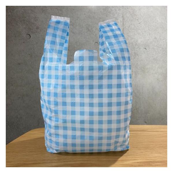 100枚】レジ袋 チェック柄 ブルー 35号サイズ (HDPE 厚み0.018mm