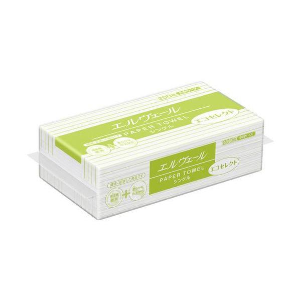 エルヴェール ペーパータオル エコセレクト 中判◇古紙を使用した環境にやさしいペーパータオルです。◇一般的なレギュラーサイズ。【大王製紙株式会社】●材質：古紙●サイズ：230×210mm●入数：1個（200枚×1）