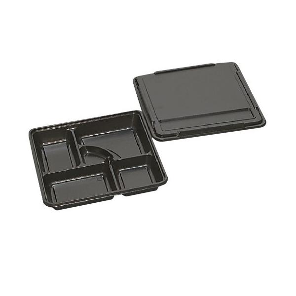 KP-150 阿波 共フタ付◇コチラの商品は本体と蓋セットです。◇盛り付けしやすい横長基調の仕切・仕出し容器！●本体：レンジ不可●素材：HIPS●耐熱温度８０℃　　　　　　●サイズ：２７０×２７０×４０mm ●入数：２０枚セット