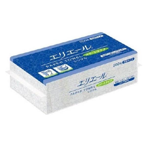 エリエール ペーパータオルスマートタイプ シングル 200枚（中判） ◇食材にも安心して使用できます。◇水分の拡散性が高く、様々な用途にお使いいただけます。◇無料白パルプ使用。【大王製紙株式会社】●材質：パルプ１００％●個装サイズ：７０×２...