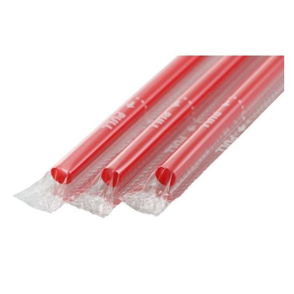 400本×20箱】ストレートストロー 赤（袋 7×210mm） フィルム包装