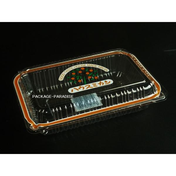 ハウスミカン専用パック　商品名：ハウスミカンツリーM　ボタン嵌合サイズ：外寸/185×125×32mm（フタ16mm）　内寸/165×107×32mm（フタ16mm）1枚重量：8.7g材質：OPS入数：100個用途：ハウスミカンMサイズ＝6...