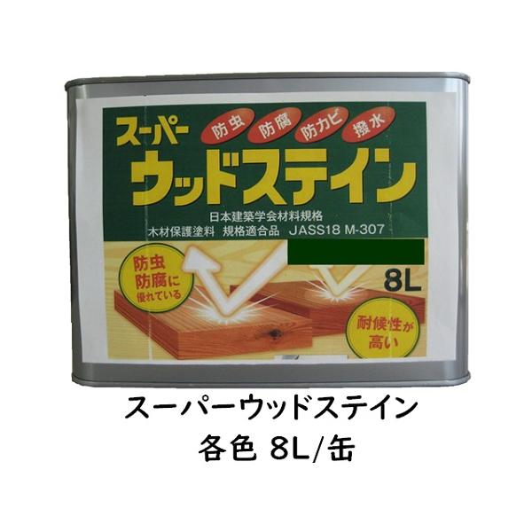 送料無料/注ぎ口（ベロ）付き/スーパーウッドステイン（屋外用）小分け  各色   8L缶/1液 油性 木目生かす 浸透性 吉田製油所