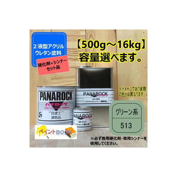 【日塗工 513】グリーン系 マンセル 2.5G6/3【主剤+硬化剤+シンナー】セット パナロック 2液型ウレタン塗料 自動車 工業 ロックペイント
