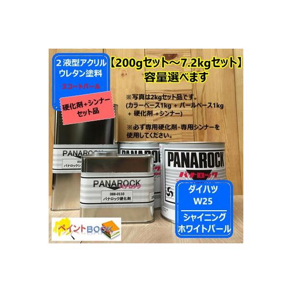 【ダイハツ W25】シャイニングホワイトパール【カラーベース+パールベース+硬化剤+シンナー】パナロック 2液型ウレタン塗料  ロックペイント