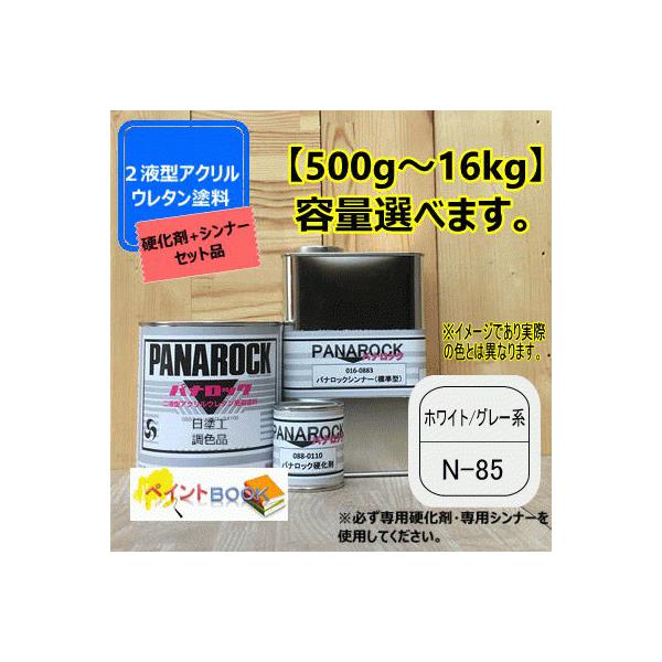 【日塗工 N-85】ホワイト／グレー系 マンセル N8.5【主剤+硬化剤+シンナー】セット パナロック 2液型ウレタン塗料 自動車 工業 ロックペイント