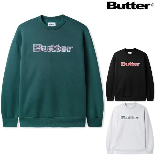 バターグッズ トレーナー BUTTER GOODS PLAID APPLIQUE LOGO CREW NECK