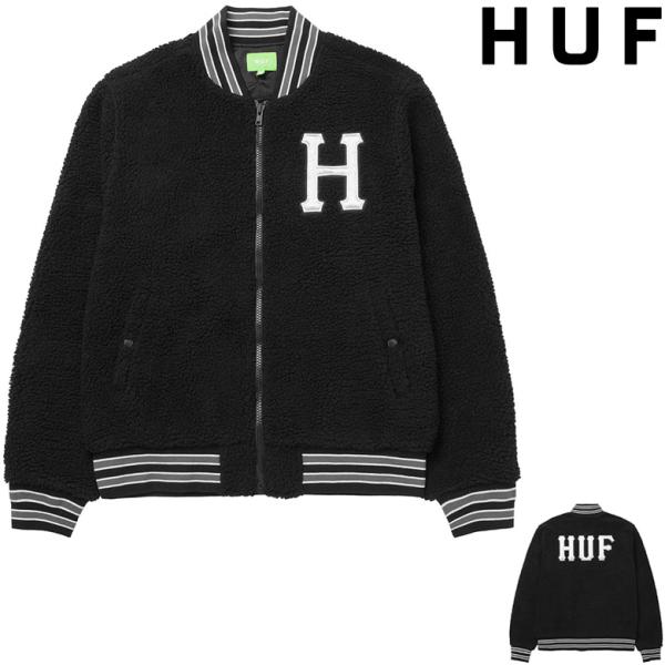 HUF フリーススタジャン ブラック HUF（ハフ） ジャケット HUF SHERPA VARSITY JACKET アウター フリース