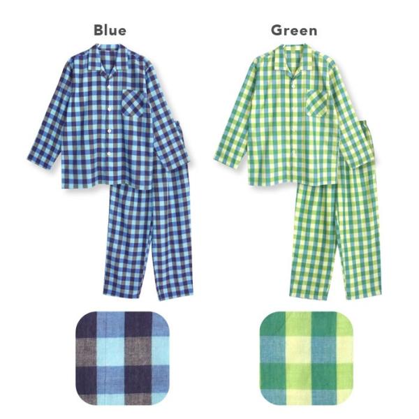 パジャマ メンズ 春 夏 長袖 ダブルガーゼ 綿100 前開き 薄手のシャツ 先染め ブロックチェック ブルー グリーン M L Ll おそろい Buyee Buyee บร การต วกลางจากญ ป น ซ อจากประเทศญ ป น