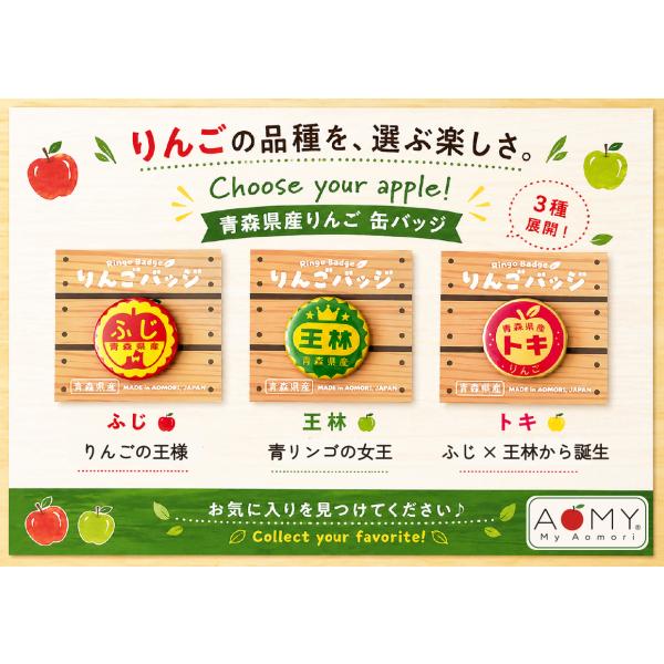 りんごバッジ ふじ 王林 トキ 3個セット AOMY りんごつぶつぶシール