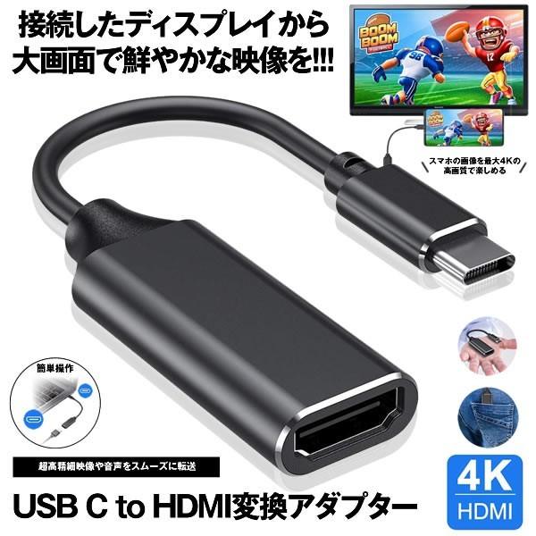 USB-C to HDMI 変換 アダプター タイプC ブラック TYPE-C ケープル スマホ ノート パソコン PC 簡単 接続 4K 画面 ディスプレイ モニター ミラーリング CHCABALE