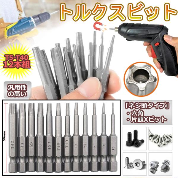 【商品説明】♪12本組 ヘクスローブ形状ビットセット♪・プロ用マルチサイズ:T5からT40まで汎用性の高いサイズをご用意！※ネジのサイズが異なると、ドライバーやネジが破損することがあります。　正しいドライバービットを使えば、より少ない力で簡...