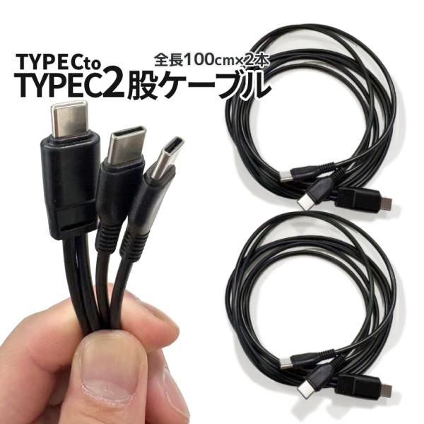 USB タイプC to タイプC type-c ケーブル 二股 1m 2セット USBケーブル 充電ケーブル 同時 充電 延長 スマホ タブレット iPad Android 持ち運び 携帯 2-CEDC100