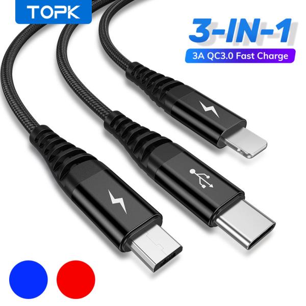 3in1 充電器ケーブル USBケーブル iPhoneケーブル Type-cケーブル Microケーブル 強度アップ 急速充電 ケーブル micro usb  1m Type-C Android 充電ケーブル