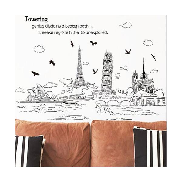 �E�H�[���X�e�b�J�[ �V�[���� ���m�N�� Towering �C���e���A wall sticker �ǎ� �k�� Paris ���� ���� �J�b�e�B���O�V�[�g DIY ���t�H�[��  60cm×90cm