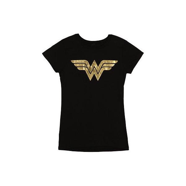アメリカ人気キャラクター Tシャツ ワンダーウーマン Wonder Woman Gold Foil Logo Dc Comics Licensed Womens Junior Black T Shirt Hy1hypzsbp Superopticas Com