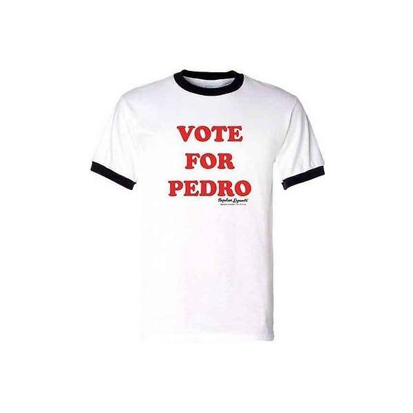 送料無料 アメリカ人気キャラクター Tシャツ ナポレオンダイナマイト Napoleon Dynamite Vote For Pedro Licensed Adult Ringer T Shirt White 美しい Theculturewire Com