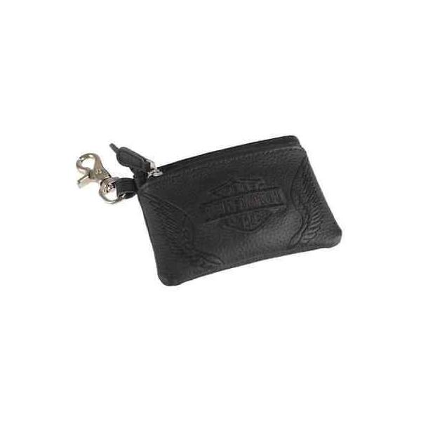 財布 ハーレーダビッドソン Shield Harley Davidson Womens Winged Bar Bar Winged Shield Leather Zip Coin Pouch Zwl76 Black E パンダストア