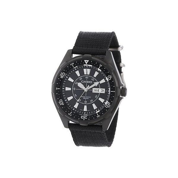 カシオ 腕時計 Casio AMW110-1A メンズ ブラック ナイロン バンド 100M Diver's 腕時計 ブラック ダイヤル  Day/Date