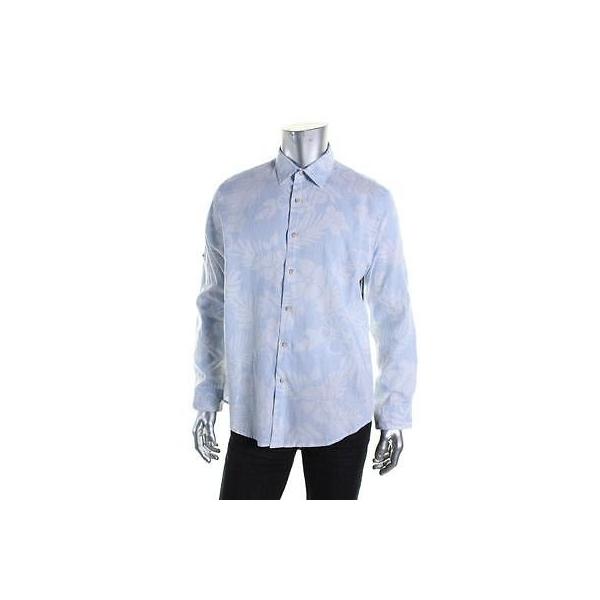 カジュアルシャツ トップス ウエア 海外セレクション Tasso Elba 0945 メンズ ブルー Linen Blend Printed Button Down Shirt Top L Thecharlienoble Com