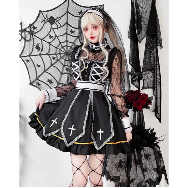 シスター ハロウィン ワンピース 5点セット 仮装 ゴスロリ イベント コンカフェ アイドル 十字架 M