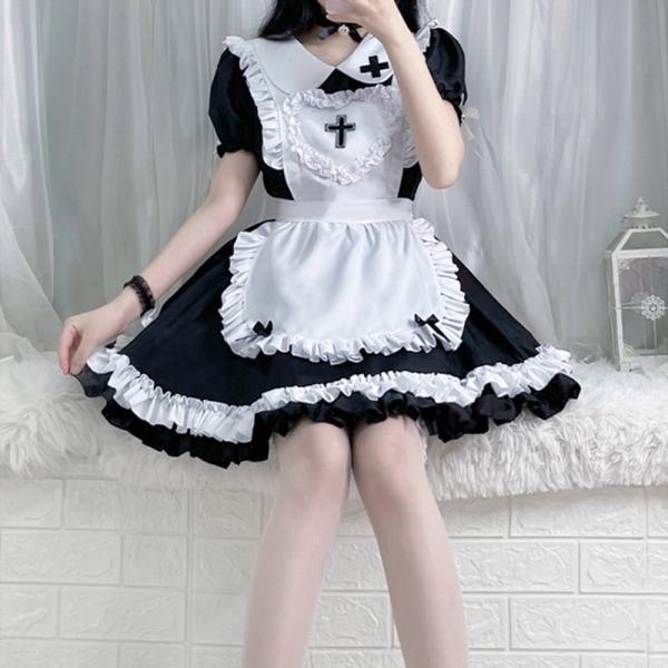 メイド服 十字架 コスプレ 衣装 フリル ロリータ ミニスカ ドレス ハロウィン シ XLサイズ