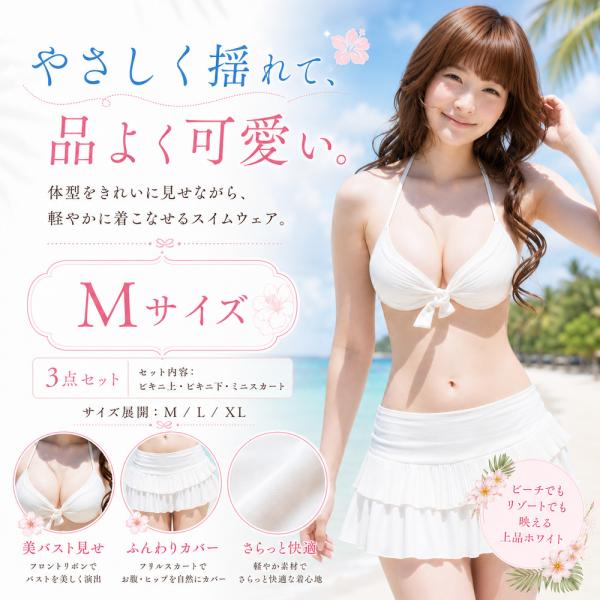 レディース 水着 ビキニ上下セット ホワイト 女子 タンキニ 大人 プール 海  ホワイトM