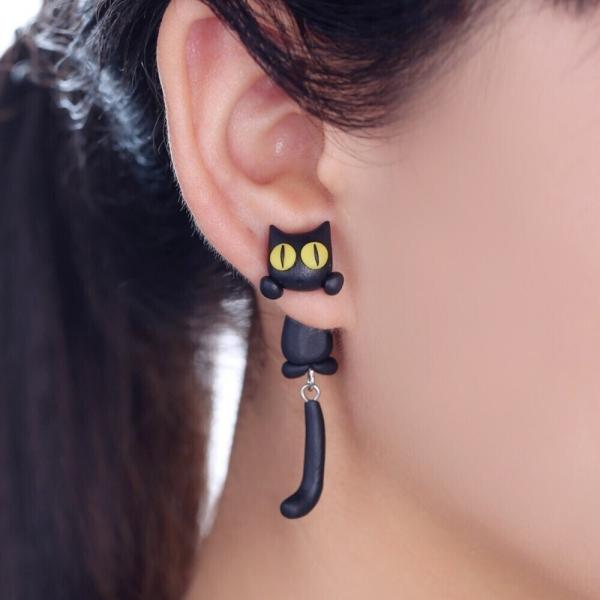 ピアス 黒猫 レディース 猫 ねこ アクセサリー 1 イエロー 長しっぽ
