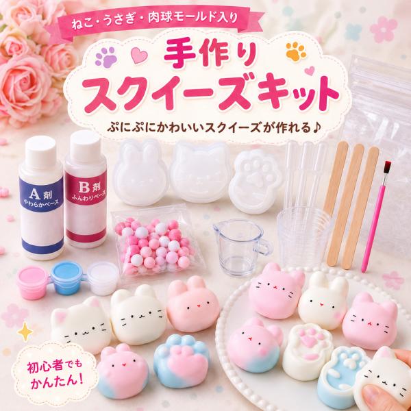 スクイーズ 手作り キット 工作 簡単 肉球 自由研究 モールド シリコン ネコ うさぎ もちもち