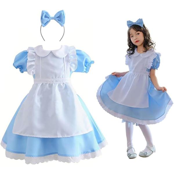 ハロウィン コスプレ アリス 子供 コスチューム 水色 エプロン メイド服 ドレス キッズ 子ども  120