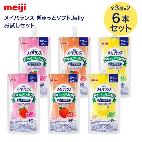 明治 メイバランス ぎゅっとソフトJelly 100ml 合計6個入り （3種各2個入り） ぎゅっとソフトゼリー メール便 │ お試しセット 介護食 高齢者 たんぱく質