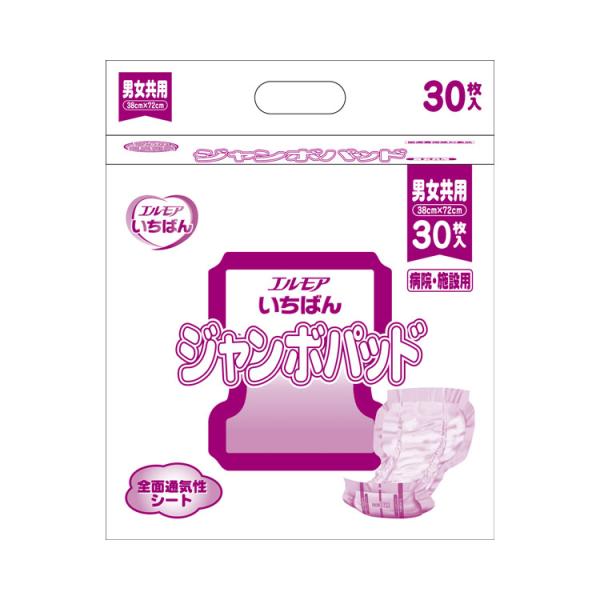 尿パッド 業務用 エルモア いちばんジャンボパッド 455001 30枚 男女共用 4個入り カミ商事  │ 尿取りパッド パッドタイプ オムツ 介護オムツ 介護用紙オムツ