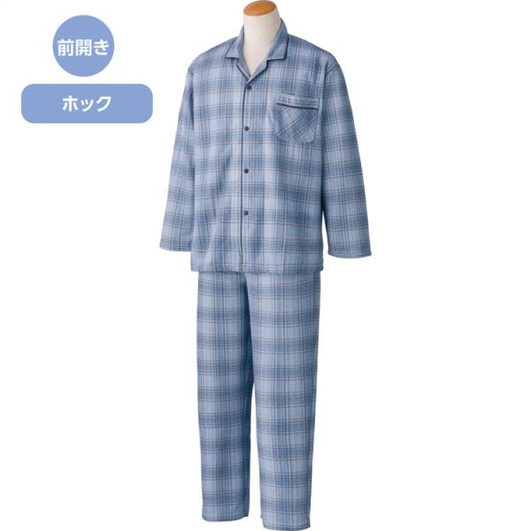パジャマ メンズ 長袖 ホックキルトパジャマ （上下セット） 800716 M L ケアファッション │ 寝巻き ねまき 男性 紳士 シニア 介護 高齢者 前開き 秋冬