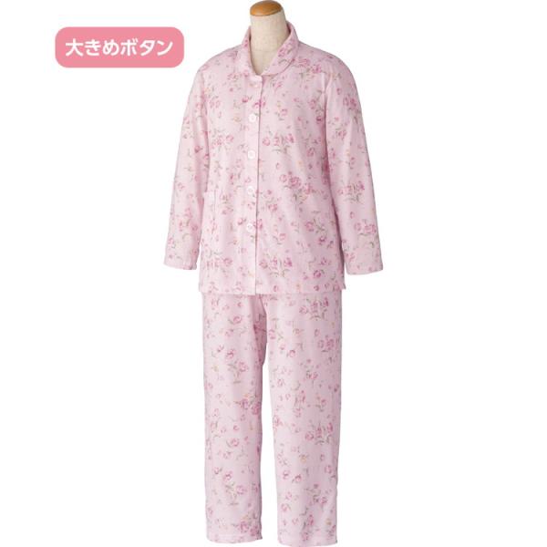 パジャマ レディース プチサイズ 大きめボタン天竺プチサイズパジャマ （上下セット） 800810 S M L LL ケアファッション │ 女性 婦人 ミセス