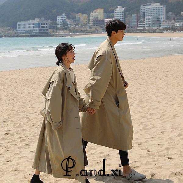 トレンチコート メンズ カップル ロングコート おしゃれ 体型カバー  