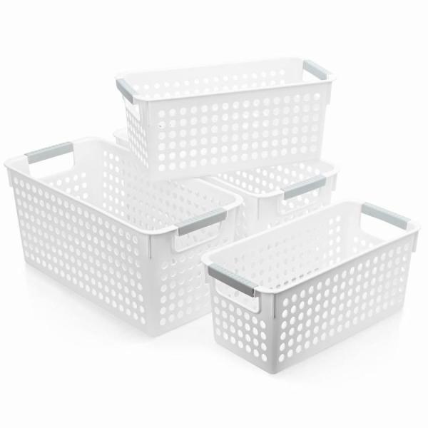 収納バスケット 収納ボックス プラスチック 小物収納 スリム ホワイト