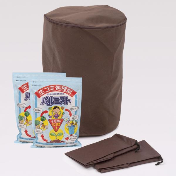 ■商品説明家庭の生ごみで簡単にたい肥づくりができる、処理キット(外袋1枚・巾着2枚)と生ごみ処理材(パルミスト2袋)が全部入ったお得なセットです。たい肥づくりを初めてされる方、密閉型コンポストで失敗をされた方に簡単に始められます。 ■特徴本...