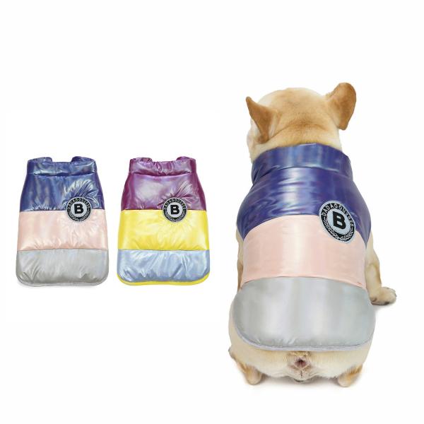 犬の服 冬服 秋冬物 ダン風ジャケット サイズ交換対応 防寒 撥水 着せやすい 暖かい ボタン式 高品質 軽い ツヤツヤ あったかダウンベスト フレンチブルドッグ