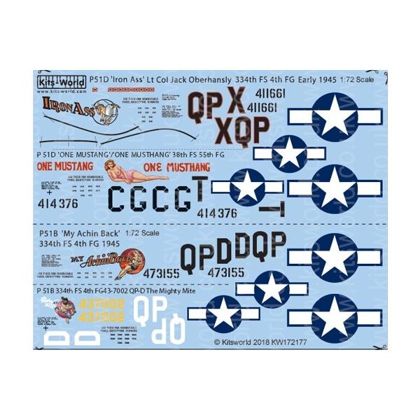 キッツワールド KW172177 1/72 P-51D マスタング 44-11661 QP-X 'Iron Ass' Lt Col Jack Oberhansly 334th FS Early 1・・・