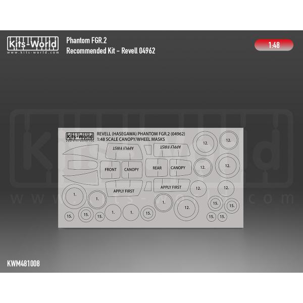 Kitsworld KWM481008 1/48 1:48 scale F4 Phantom  Canopy/Wheels Mask - Recommended Kit - Hasagawa
