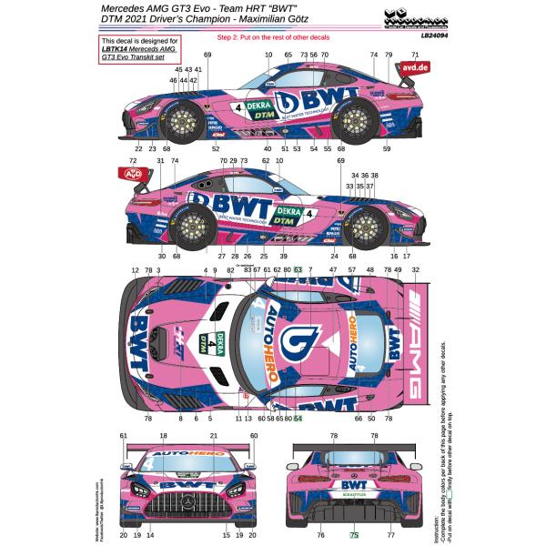 LBプロダクション 24094 1/24 メルセデスAMG GT3 Evo "BWT" チームHRT - DTM 2021 ドライバーチャンピオン - Maximilian Gotz
