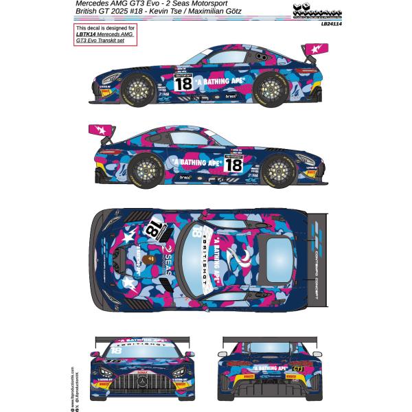LBプロダクション 24114 1/24 メルセデスAMG GT3 Evo - 2 Seas Motorsport - イギリスGT 2025 #18 - Kevin Tse/Maximilian Gotz