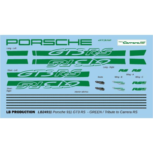 LBプロダクション 24911grn 1/24 ポルシェ 911 GT3 RS カスタマイズデカール - グリーン / TRIBUTE TO カレラRS