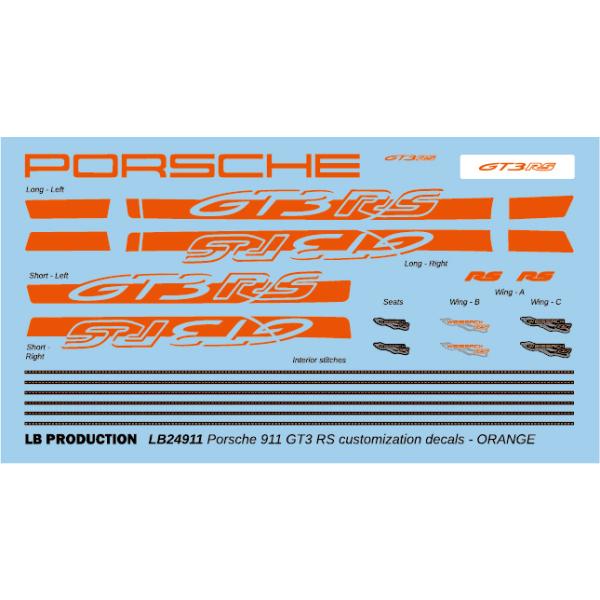 LBプロダクション 24911org 1/24 ポルシェ 911 GT3 RS カスタマイズデカール - オレンジ