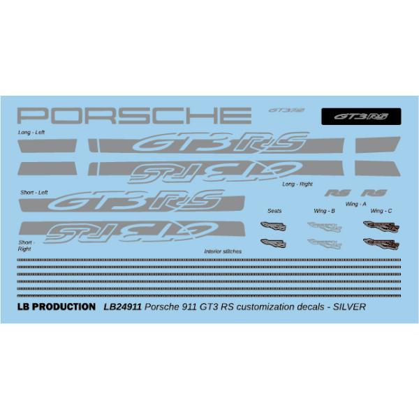 LBプロダクション 24911svr 1/24 ポルシェ 911 GT3 RS カスタマイズデカール - シルバー
